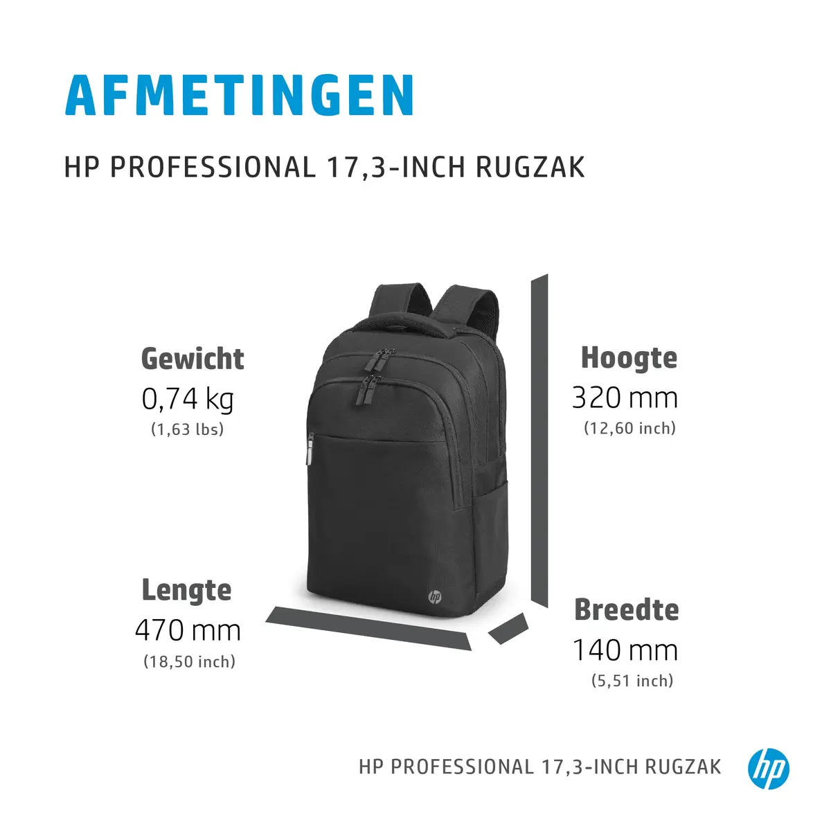 HP Professional Backpack Zwart – 17,3 inch, productfoto 3