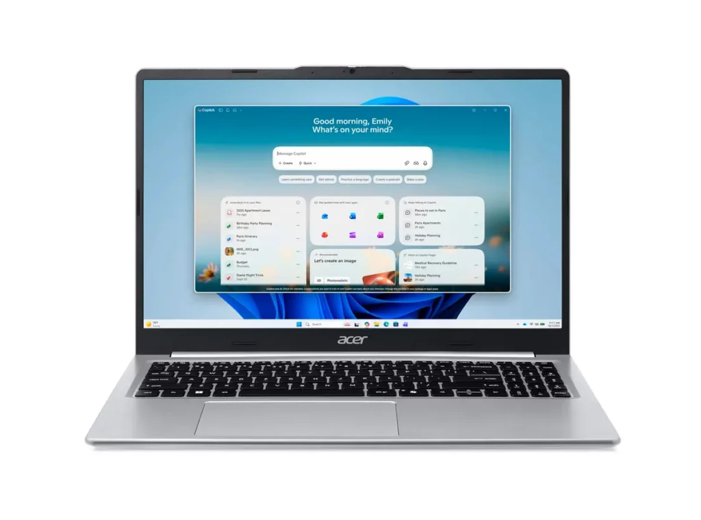 Acer Aspire Lite 15 zilverkleurige notebook, vooraanzicht